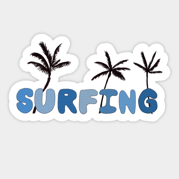 Surfing Blue Bubble Letters with Palm Trees Sticker by Sandraartist